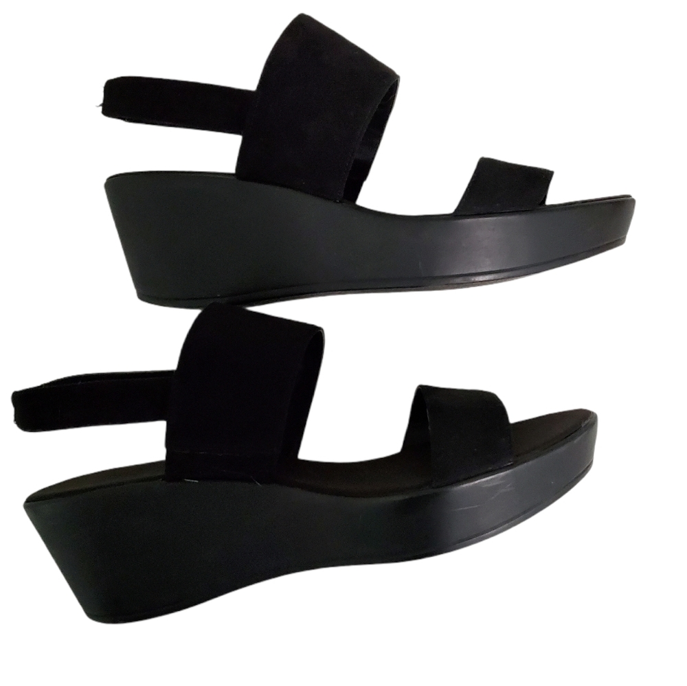H&M Black Open Toed Strappy Wedge Heel Sandal 8.5